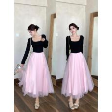 批发实拍<b class='q'>大码</b>法式芭蕾风撞色拼接高腰连衣裙秋冬2025新款千金感<b class='q'>打底裙</b>