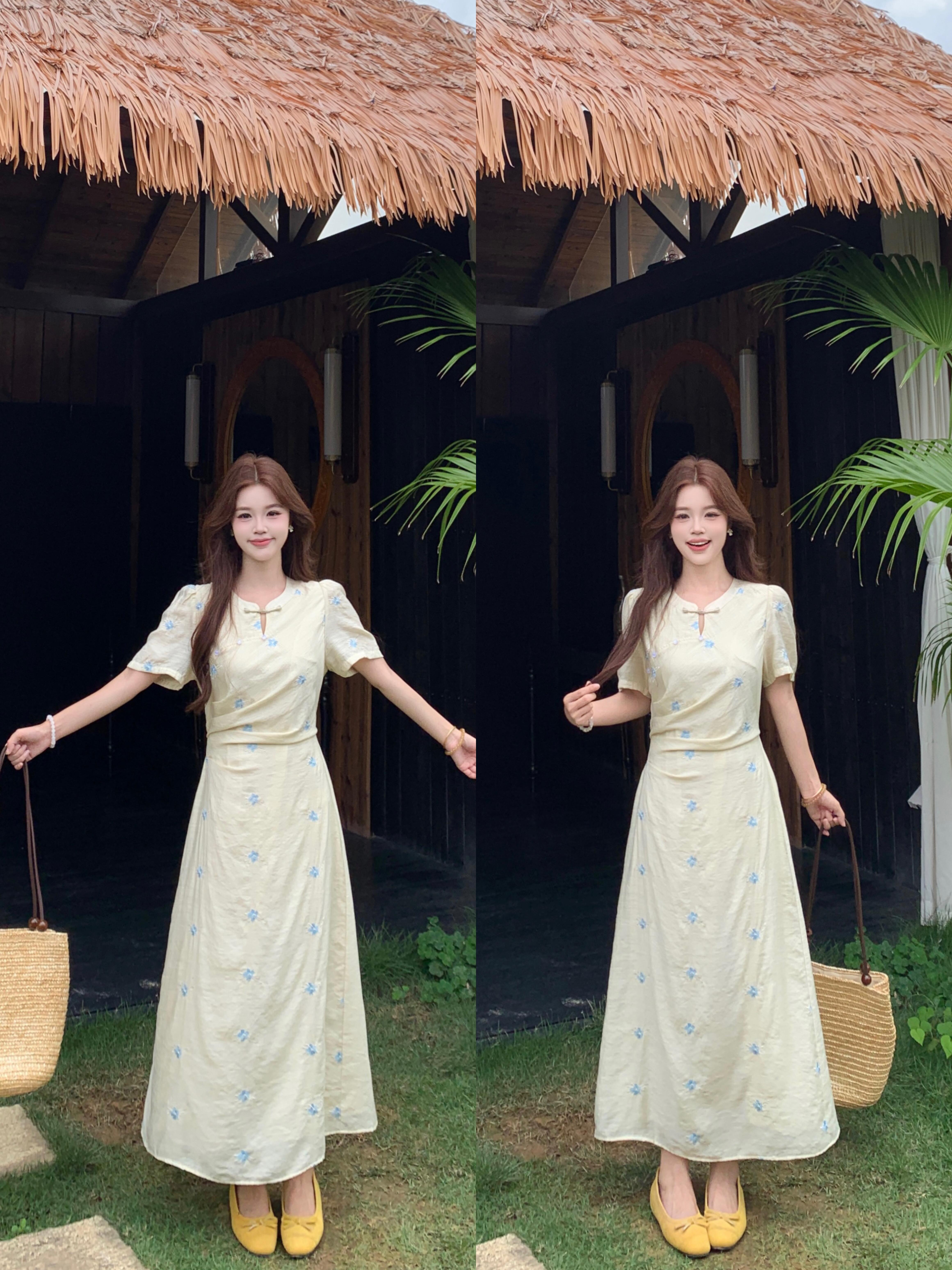새로운 중식 국풍 치파오 여성 드레스 빅 사이즈 마이크로 지방 mm 슬림해 보이는 품격 레트로 반팔 치마 여름 새로운
