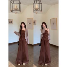 批发实拍大码韩系时尚减龄<b class='q'>女</b>早秋长袖针织开衫吊带背心阔腿裤<b class='q'>三件</b>套