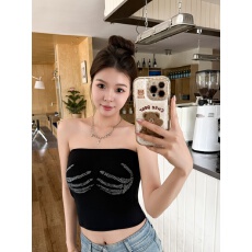 批发炸街烫钻手掌辣妹抹胸 人棉260克一体式带胸垫<b class='q'>百搭</b>裹胸内衣