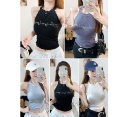 批发纯欲辣妹简约修身挂脖绑带吊带背心女内搭外穿设计带胸垫
