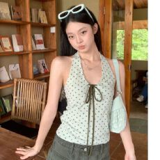 批发40支92棉8氨纶】美式挂脖性感吊带背心女夏外穿辣妹韩设计感上衣