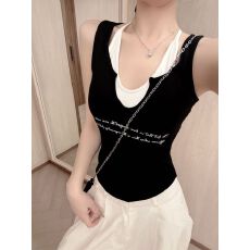 批发辣妹风小众设计感松弛撞色拼接假两件吊带背心