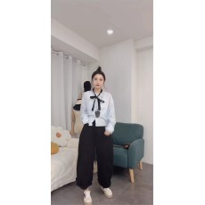 批发学院风蝴蝶结系带<b class='q'>衬衫</b>女欧货春季新款长袖宽松显瘦短款淑女风上衣