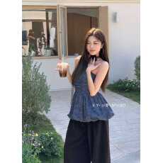 批发甜辣妹裙摆式抹胸背心女夏新款高级感花苞小衫法式遮肚子裙摆上衣