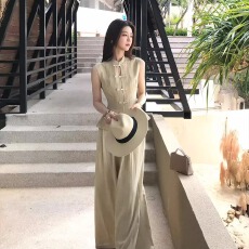 批发新中式气质盘扣收腰无袖上衣<b class='q'>休闲</b>阔腿长裤2026夏季新款两件套女装