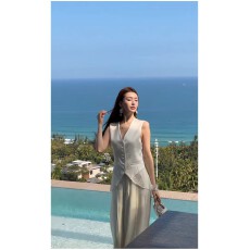 批发老钱风轻奢气质<b class='q'>西装</b><b class='q'>套装</b>女2026夏季新款蕾丝拼接马甲背心+阔腿裤