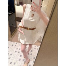 批发2026通勤韩版新款无袖贴皮刺绣字母撞色拼皮<b class='q'>连衣裙</b>配腰带