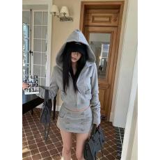 批发新款韩系辣妹风连帽口袋<b class='q'>卫衣</b>+高腰排扣显瘦包臀半身裙两件套