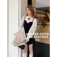 批发早春甜美蝴蝶结波点<b class='q'>假两件</b>针织衫女修身减龄蕾丝上衣<b class='q'>假两件</b>气质