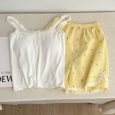 批发莫代尔上衣背心+梭织棉短<b class='q'>裤</b>#固定胸垫#睡衣夏季新款背心家居服女