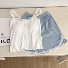 批发<b class='q'>莫代尔</b>上衣背心+提花棉短裤#固定胸垫#睡衣夏季新款背心<b class='q'>家居服</b>女