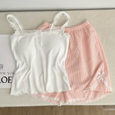 批发<b class='q'>莫代尔</b>上衣背心+梭织棉短裤#固定胸垫#睡衣夏季新款背心<b class='q'>家居服</b>女