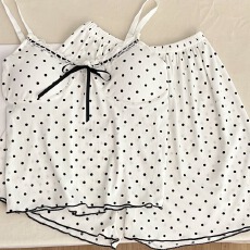 批发【固定胸垫】夏季新款螺纹冰丝波点<b class='q'>女</b>款背心吊带<b class='q'>套装</b><b class='q'>女</b>生家居服