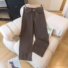 批发网红同款 早秋<b class='q'>韩版</b>显瘦蓝灰色<b class='q'>牛仔裤</b>高腰弹力垂感阔腿高级感女裤