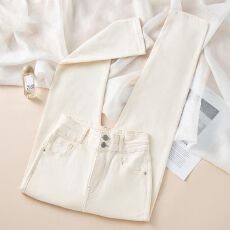 批发抖音爆款米白透气高腰烟管<b class='q'>牛仔裤</b><b class='q'>女</b>2026春秋新款<b class='q'>直筒</b>九分弹力<b class='q'>女</b>裤