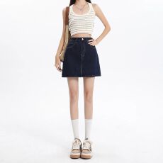 批发韩系 高腰 A 字<b class='q'>牛仔</b>短裙女 2025 夏季新款显瘦包臀半身裙子