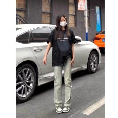 批发韩国东大门女装高街美式黄泥色直筒烟管<b class='q'>裤</b>女秋季<b class='q'>修身</b>弹力牛仔长<b class='q'>裤</b>