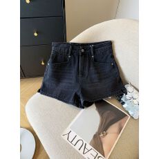 批发南油高品质 捡漏款！宽松显瘦黑灰色高腰 A 字休闲牛仔热裤女夏