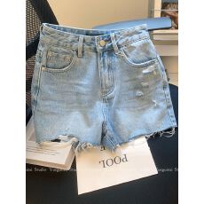 批发<b class='q'>韩国</b>单2026夏新款小个子高腰直筒热裤女复古做旧显瘦休闲牛仔短裤