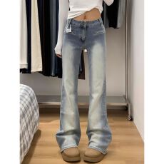 批发<b class='q'>韩国</b>东大门女装 夏季美式低腰微喇裤水洗磨白紧身复古马蹄<b class='q'>牛仔裤</b>