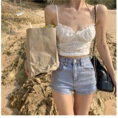 批发网红同款 性感辣妹高腰开叉热裤女春夏秋紧身显瘦A字<b class='q'>牛仔</b>打底短裤