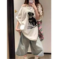 批发网红同款2026夏季新款高腰浅蓝色阔腿裤女美式直筒显瘦七分<b class='q'>牛仔裤</b>