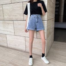 批发韩国东大门女装2026夏季超短热裤女高腰双扣卷边辣妹薄款牛仔<b class='q'>短裤</b>