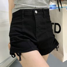 批发韩国单2026韩版小众时髦牛仔<b class='q'>短裤</b>女高腰抽绳设计感街头气质百搭款