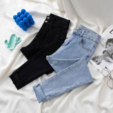 批发南油高品质新款韩版紧身显瘦牛仔裤女双扣高腰弹力百搭网红<b class='q'>铅笔裤</b>