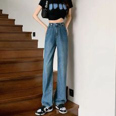 批发南油高品质春秋刚需窄版阔腿女<b class='q'>裤</b>2026高腰直筒剪裁小个子显瘦牛仔