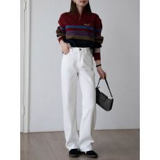 批发小红书推荐春秋简约韩风窄版阔腿<b class='q'>裤</b><b class='q'>2026</b>纯白直筒牛仔女显瘦百搭款