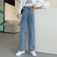批发日系慵懒垂感复古直筒裤2026大码高腰<b class='q'>牛仔</b>女显瘦日常百搭阔腿长裤