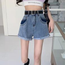 批发网红同款 撞色卷边<b class='q'>牛仔</b>超<b class='q'>短裤</b>2026高腰显瘦阔腿夏季辣妹心机热裤