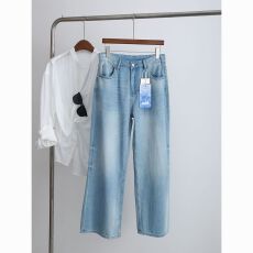 批发抖音爆款凉感莱赛尔牛仔阔腿裤夏季浅蓝薄款高腰冰丝垂感显瘦女裤