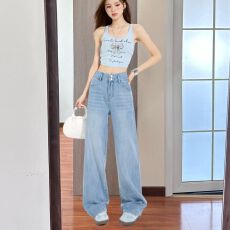 批发得物高品质26<b class='q'>春</b>季天丝凉感牛仔裤女高腰阔腿显瘦直筒垂感拖地长裤
