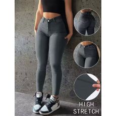 批发得物高品质 经典五袋设计灰色<b class='q'>小脚裤</b>弹力复色高腰显瘦牛仔长裤