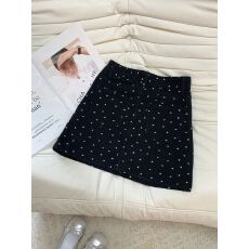 批发日本单 夏季时尚黑色波点牛仔半身裙女高腰显瘦防走光A字包臀短裙