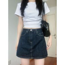 批发跨境 夏季新款牛仔<b class='q'>半身裙</b>女复古高腰两穿裤裙包臀显瘦 A 字短裙
