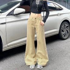 批发南油高品质2026高级感<b class='q'>时尚</b>拖地裤女美式复古卡其色低腰微喇<b class='q'>牛仔裤</b>