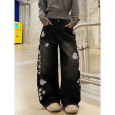批发小红书推荐 外贸爆款新款标码<b class='q'>欧美</b>弯刀牛仔裤女低腰阔腿牛仔女裤