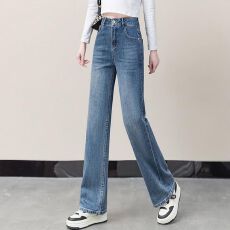 批发得物高品质26春秋复古窄版直筒牛仔<b class='q'>裤</b>女高腰遮胯显瘦垂感阔腿<b class='q'>裤</b>子