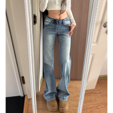 批发南油高品质浅蓝色低腰微喇牛仔<b class='q'>裤</b>女2026春秋新款美式<b class='q'>修身</b>拖地<b class='q'>裤</b>子