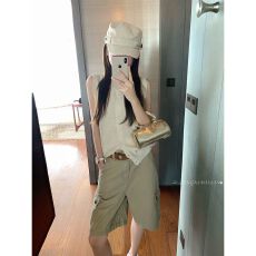 批发抖音爆款2026夏季新款美式复古卡其色工装五分裤女阔腿牛仔中短裤