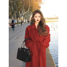 批发实拍实价新年穿搭战袍复古红色毛呢子豪级感中长款大衣外套女