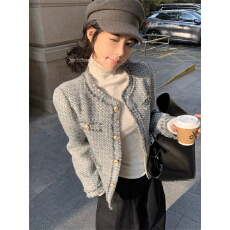 批发实拍实价法式花呢上衣羊毛流苏小香风外套女短款圆领<b class='q'>小西装</b>