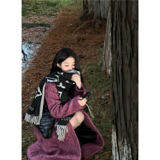 批发实拍实价格桑枚彩复古呢子大衣捏褶设计西装式长款外套女