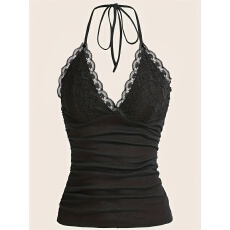 批发跨境外贸蕾丝花边抽褶吊带背心