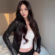 批发己出货 PU皮长袖拉链收腰机车皮衣<b class='q'>街头</b>修身短外套