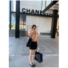 批发己出货 花花富家欧尼~一字飘带领系扣粉色长袖<b class='q'>衬衫</b>